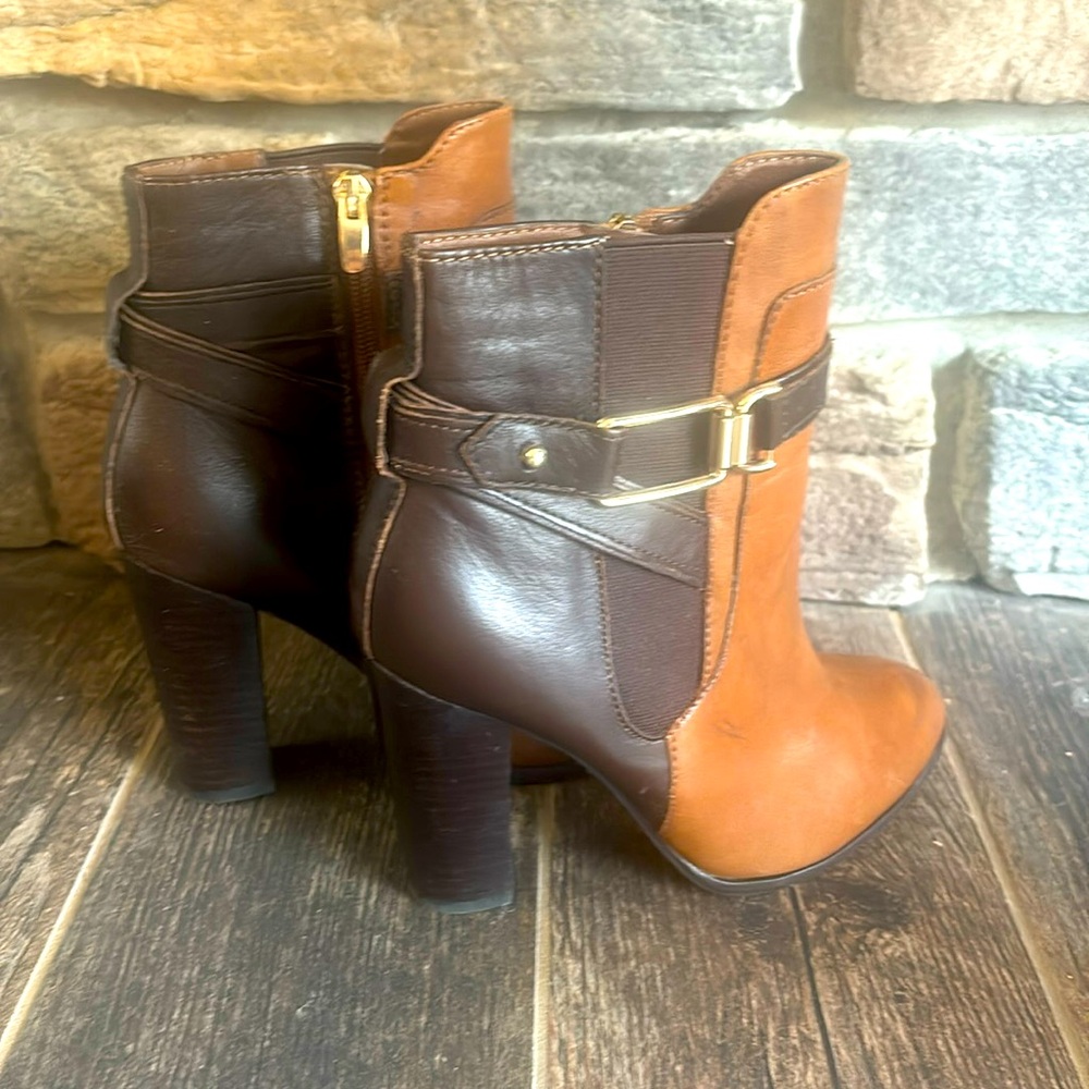 Aldo Bergson 2 tone Leather Womens  Block Heel ankle Boots real fur lined 6.5